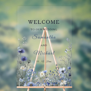 Dusty Blue Wildflower Clear Acrylic Welcome Sign