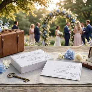 Dusty Blue Wildflower Elegant Script Save the Date