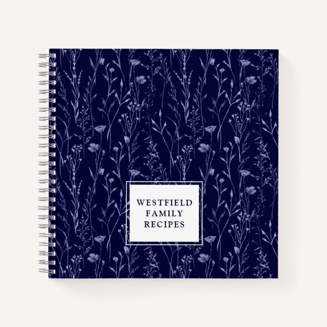 Dusty Blue Wildflower Family Name Recipe Notebook (Front)