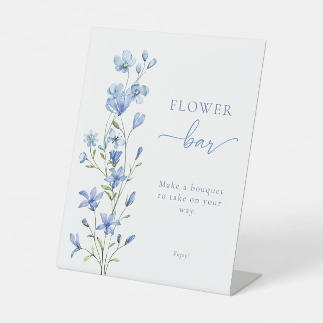 Dusty Blue Wildflower Floral Bouquet Flower Bar Pedestal Sign (Front)