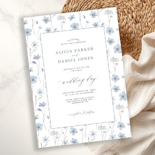 Dusty blue wildflower floral garden wedding invitation