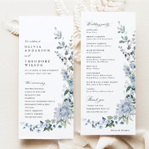 Dusty Blue Wildflower Floral Wedding Ceremony Program