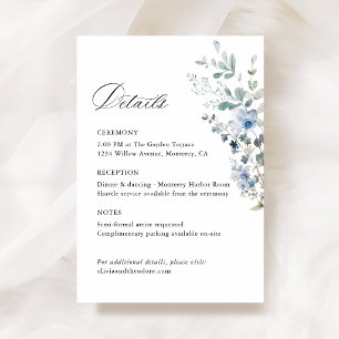 Dusty Blue Wildflower Floral Wedding Details, Info Enclosure Card
