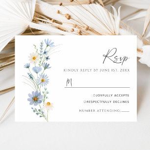 Dusty Blue Wildflower Floral Wedding RSVP Card