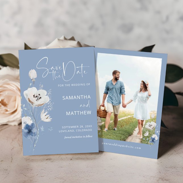 Dusty Blue Wildflower Floral Wedding Save The Date (Creator Uploaded)