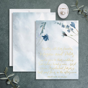 Dusty Blue Wildflower Foil Calligraphy Fine Art
