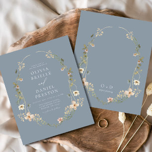 Dusty Blue Wildflower Garden Wedding Invitation