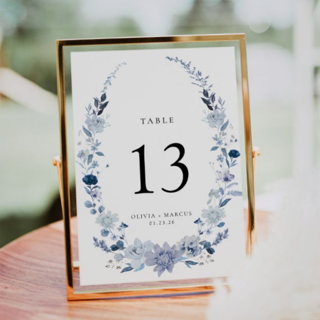 Dusty Blue Wildflower Garden Wedding Table Number (Wedding Table Number)
