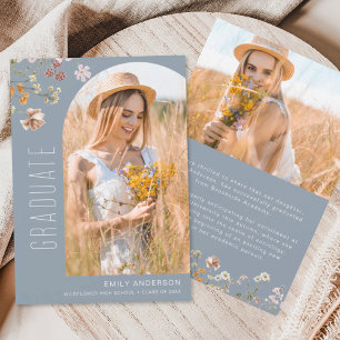 Dusty Blue Wildflower Graduation Announcement