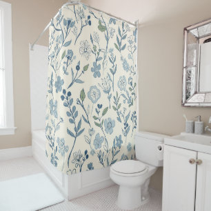 Dusty Blue Wildflower Meadow Botanical Pattern