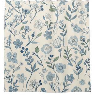 Dusty Blue Wildflower Meadow Botanical Pattern
