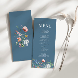 Dusty Blue Wildflower Meadow Wedding Menu Card