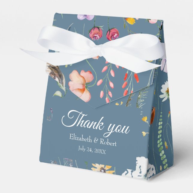 Dusty Blue Wildflower Meadow Wedding Thank You Favor Box (Front Side)
