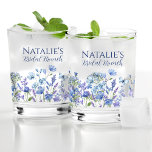 Dusty Blue Wildflower Personalized Bridal Shower Whiskey Glass<br><div class="desc">Our Dusty Blue and Lavender Wildflower Personalized Whiskey Glass, a charming addition to any bridal shower or brunch celebration. With its wildflower themed design, this glass serves as a beautiful memento of your special day. Whether it's for bridal shower games, door prizes, or guest favours, these personalized glasses are sure...</div>