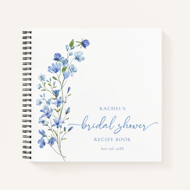 Dusty Blue Wildflower Personalized Recipe Notebook (Front)
