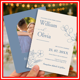 Dusty Blue Wildflower Photo Wedding Invitation