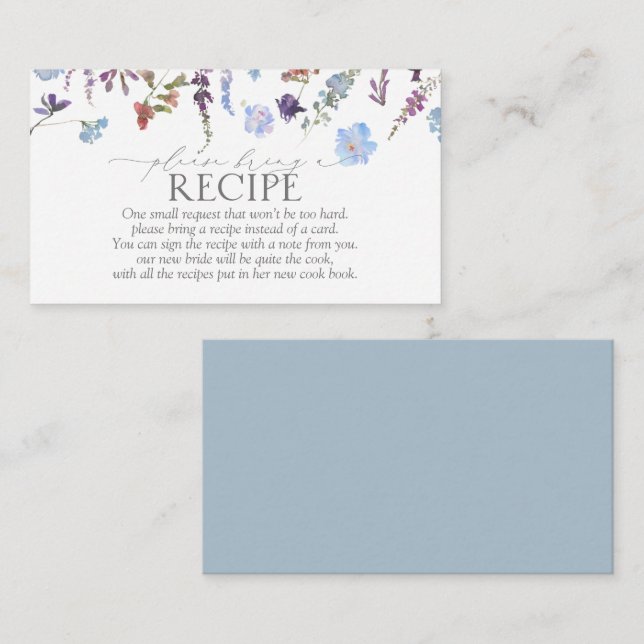 Dusty Blue Wildflower Please Bring A Recipe Enclosure Card (Front/Back)