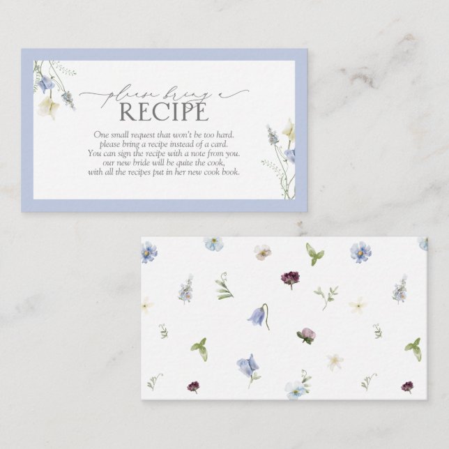 Dusty Blue Wildflower Please Bring A Recipe Enclosure Card (Front/Back)