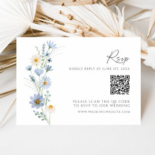 Dusty Blue Wildflower QR Code Wedding RSVP Card