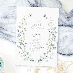 Dusty Blue Wildflower Rustic Boho Baby Shower Invitation