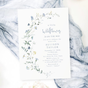 Dusty Blue Wildflower Rustic Boho Baby Shower Invitation