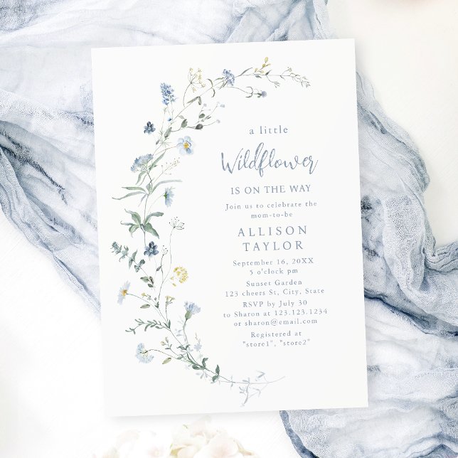 Dusty Blue Wildflower Rustic Boho Baby Shower Invitation (Dusty Blue Wildflower Rustic Boho Baby Shower Invitation)