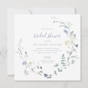 Dusty Blue Wildflower Rustic Boho Bridal Shower  Invitation