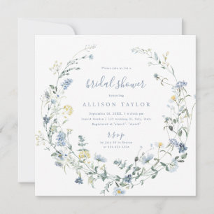 Dusty Blue Wildflower Rustic Boho Bridal Shower Invitation