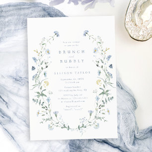 Dusty Blue Wildflower Rustic Boho Bridal Shower Invitation