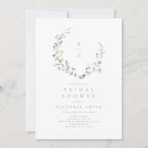 Dusty Blue Wildflower Rustic Boho Bridal Shower Invitation