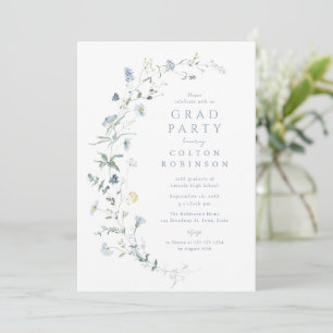 Dusty Blue Wildflower Rustic Boho Graduation Invitation
