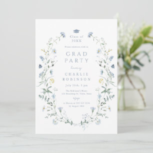 Dusty Blue Wildflower Rustic Boho Graduation Invitation