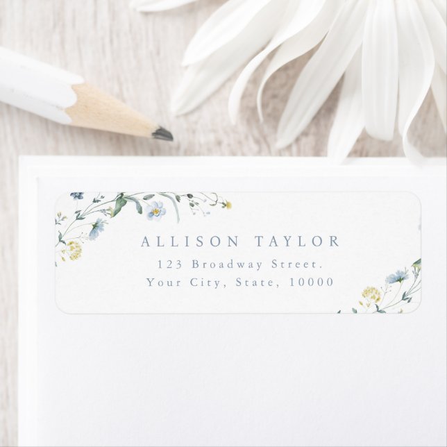 Dusty Blue Wildflower Rustic Boho Return Address (Insitu)