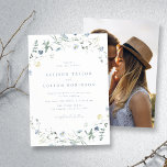 Dusty Blue Wildflower Rustic Boho Wedding Photo Invitation<br><div class="desc">Elegant delicate watercolor wildflower wreath frames your event details. Pastel palettes of soft yellow,  off white,  sage green,  dusty blue,  and botanical greenery,  simple and romantic. Great floral wedding invitations for modern rustic wedding,  country garden wedding,  and boho wedding in spring and summer.</div>