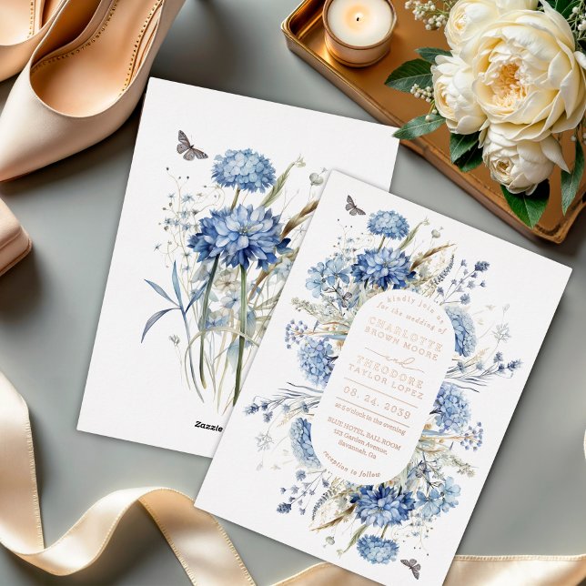 Dusty Blue Wildflower Rustic Wedding Rose Gold  (Creator Uploaded)