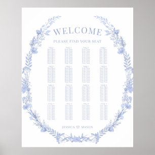 Dusty Blue Wildflower Rustic Wedding Seating Chart