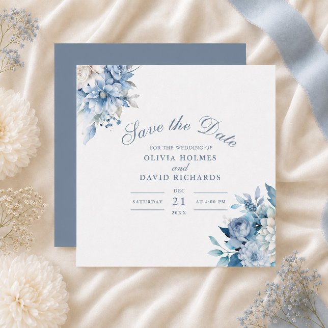 Dusty Blue Wildflower Save the Date Card (Dusty Blue Wildflower Save the Date Card)