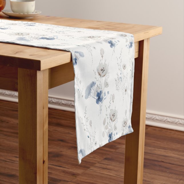 Dusty Blue Wildflower Short Table Runner (In Situ)