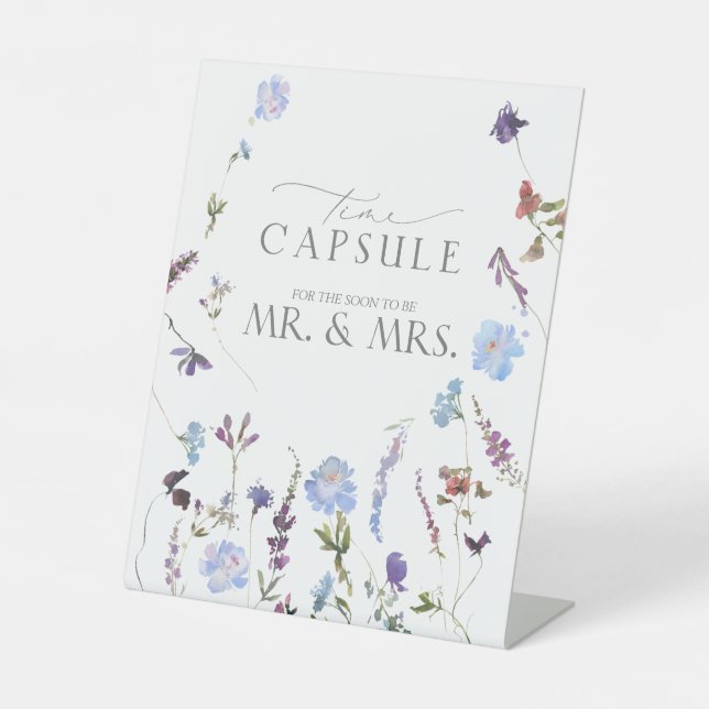 Dusty Blue Wildflower Time Capsule Pedestal Sign (Front)
