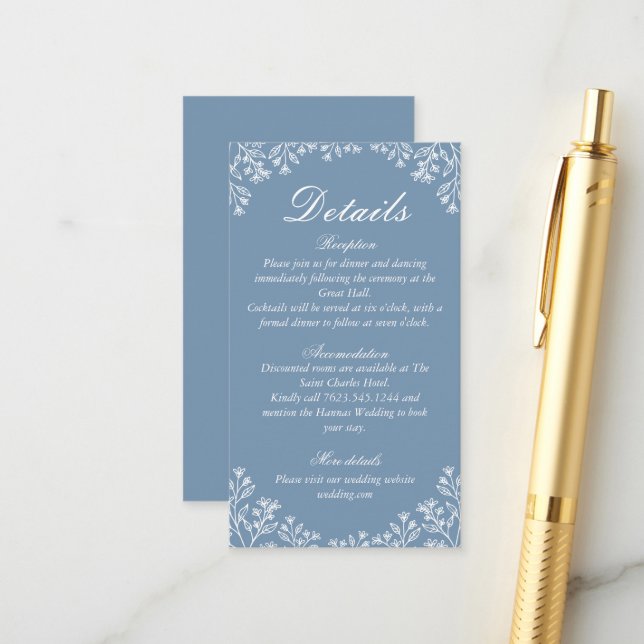 Dusty Blue Wildflower Wedding Enclosure Card (Front/Back In Situ)