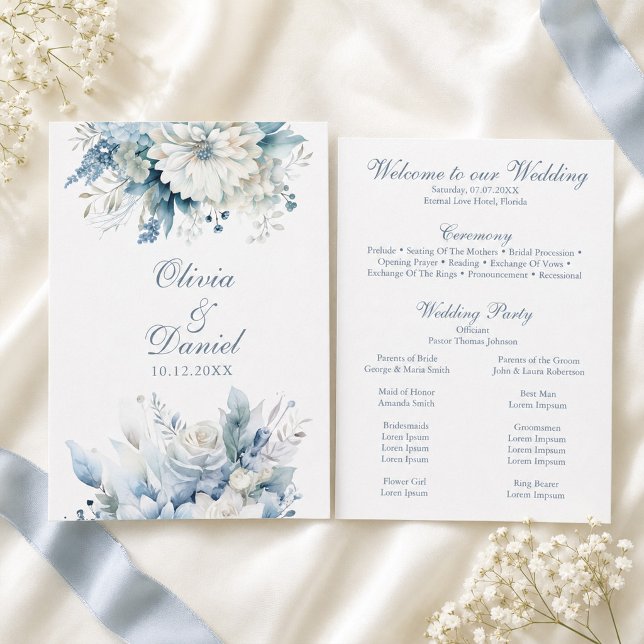 Dusty Blue Wildflower Wedding Program Card (Dusty Blue Wildflower Wedding Program Card)