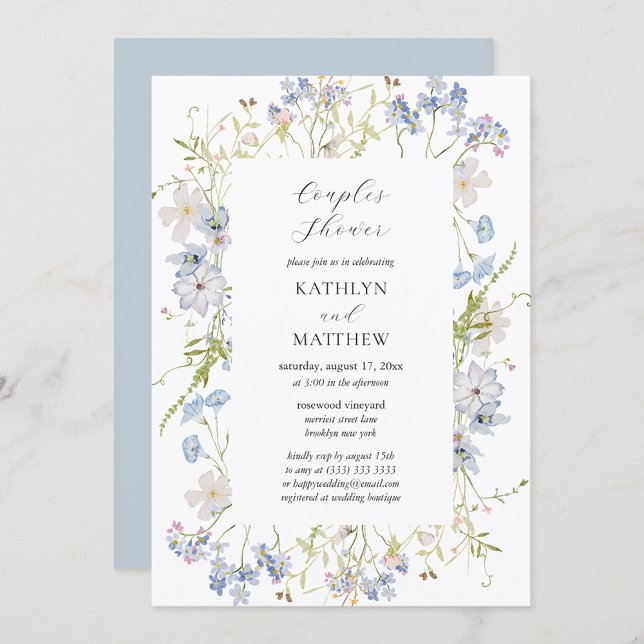 Dusty Blue Wildflower Whimsical Couples Shower Invitation (Creator Uploaded)