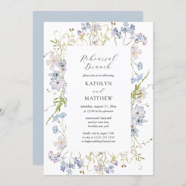 Dusty Blue Wildflower Whimsical Rehearsal Brunch Invitation (Creator Uploaded)
