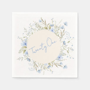 Dusty Blue Wildflower Wreath 21st Birthday Party Napkin