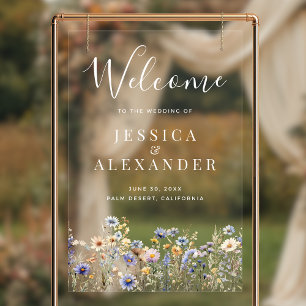 Dusty Blue Wildflowers 24x36 Wedding Welcome Acrylic Sign