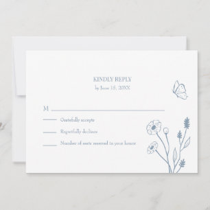 Dusty Blue Wildflowers and Butterfiles RSVP Card