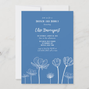 Dusty Blue Wildflowers Brunch and Bubbly Invitation