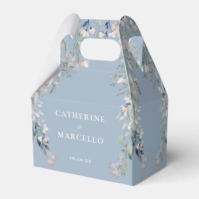 Dusty Blue Wildflowers Floral Wedding Favor Box (Front Side)