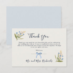 Dusty Blue Wildflowers Watercolor Typography Thank You Card