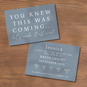 Dusty Blue Will You Be My Bridesmaid Proposal Card